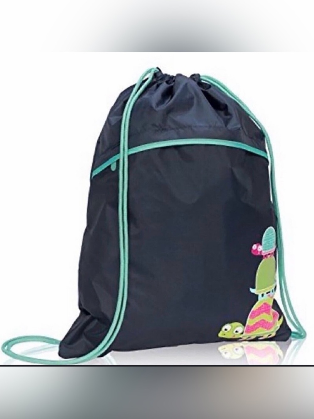 Thirty-one Cinch Bag Navy Blue With Turtle Graphic and Front Pocket